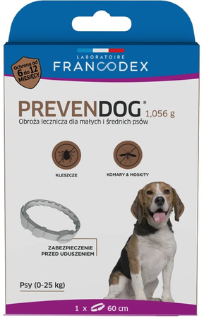 FRANCODEX PL Obroża na kleszcze PREVENDOG 60 cm dla psów do 25 kg - 1 szt
