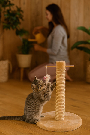 ZOLUX Drapak dla kota słupek z 2 zabawkami kol. beżowy BI-MATERIAL 48 cm