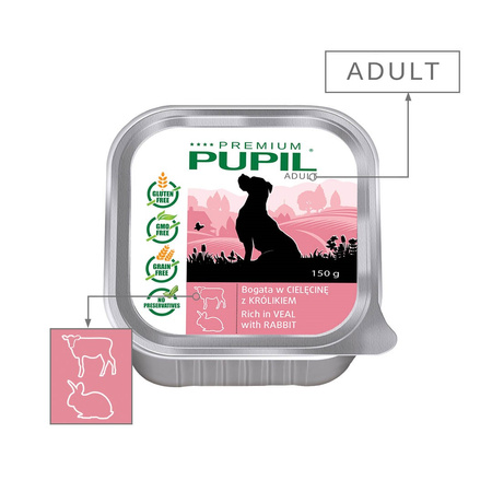 Karma mokra dla psa PUPIL Premium szalka bogata w cielęcinę z królikiem 150 g