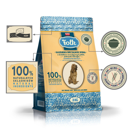 Karma sucha dla psa FOLK M&L Kaszubska specjalność rybna z dod. aromat. jabłek, pietruszki i lubczyku 3 kg