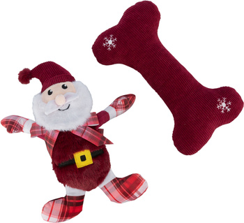 Zestaw zabawek świątecznych, dla psa, Mikołaj i kość, plusz/materiał, 30 cm