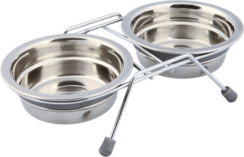 Zestaw misek ma stojaku, dla psa, stal nierdzewna, szary, 2 × 0.25 l, 11 cm/23 × 6 × 14 cm