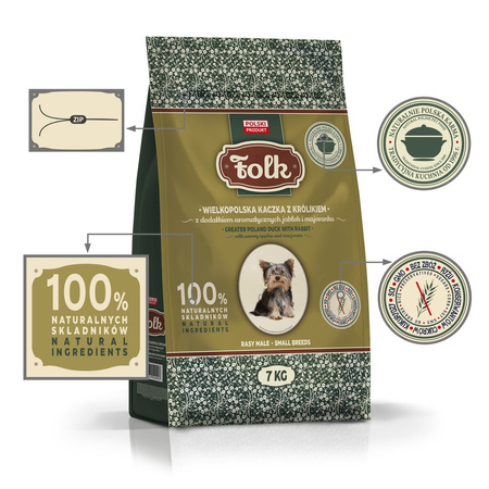 Karma sucha dla psa FOLK MINI Wielkopolska kaczka z królikiem z dodatkiem aromatycznych jabłek i majeranku 7 kg