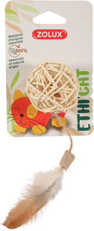 ZOLUX Zabawka dla kota piłka z rattanu i piórka ETHICAT 23,5 cm