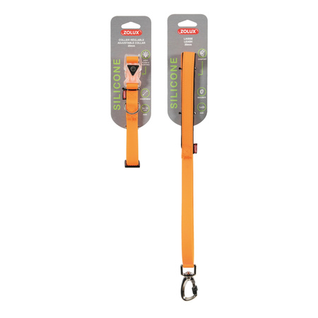 Zolux zestaw obroża + Smycz silikonowa regul. 20 mm kol. pomarańczowy (463895ORA + 463898ORA)