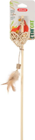 ZOLUX Zabawka dla kota wędka serce z rattanu i piórka ETHICAT 44 cm