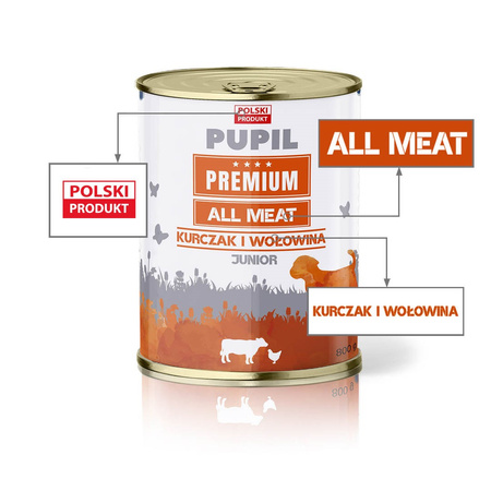 Karma mokra dla psa PUPIL Premium All Meat JUNIOR kurczak i wołowina 800 g