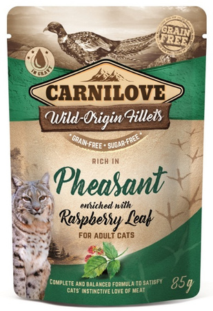 Carnilove Cat Pheasant & Raspberry Leaves - bażant i liście maliny saszetka 85g