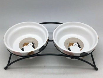Yarro/Moderna Miska ceramiczna podwójna dla kota na stojaku metalowym [Y2763]