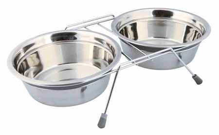 Zestaw misek ma stojaku, dla psa, stal nierdzewna, szary, 2 × 1.5 l/ 21 cm/44 × 10 × 23 cm