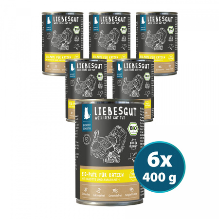 LIEBESGUT Bio Pute - indyk z marchewką i amarantusem ekologiczna mokra karma dla kota 400g