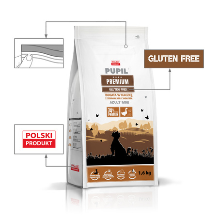 Karma sucha dla psa PUPIL Premium MINI bogata w kaczkę z ziemniakami i jabłkiem 1,6 kg