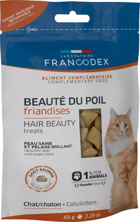 Francodex Przysmak dla kota - piękna sierść smak łososia 65 g