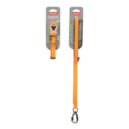 Zolux zestaw obroża + Smycz silikonowa 15 mm kol. pomarańczowy (463894ORA + 463897ORA)