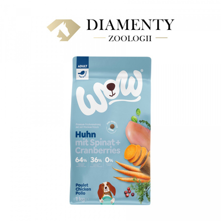 WOW MINI Huhn - kurczak ze szpinakiem i żurawiną dla dorosłych psów małych ras (1kg)