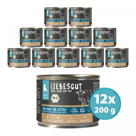 LIEBESGUT Junior Bio Rind - wołowina z płatkami kokosowymi ekologiczna mokra karma dla kociąt (200g)