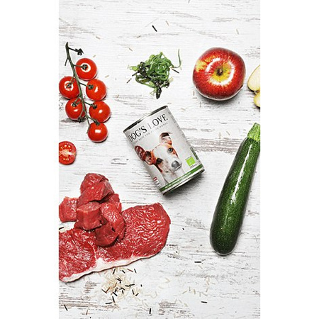 DOG'S LOVE BIO RIND - ekologiczna wołowina z ryżem, cukinią i jabłkiem (400g)