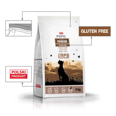Karma sucha dla psa PUPIL Premium M&L bogata w gęś z ryżem i aronią 3 kg