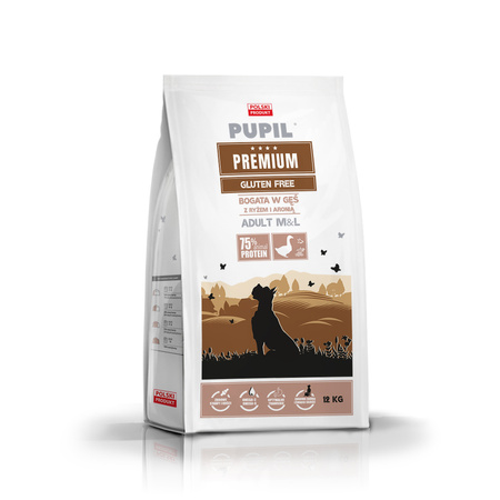 Karma sucha dla psa PUPIL Premium M&L bogata w gęś z ryżem i aronią 12 kg