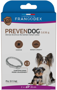 FRANCODEX PL Obroża na kleszcze PREVENDOG 35 cm dla psów do 5 kg - 2 szt
