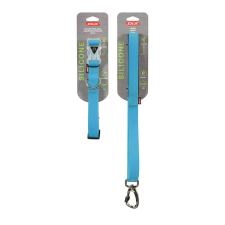 Zolux zestaw obroża + Smycz silikonowa regul. 25 mm kol. niebieski (463896BLE + 463899BLE)