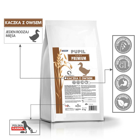 Karma sucha dla psa PUPIL Premium KACZKA z owsem 8 kg
