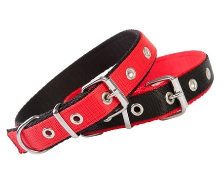 Dingo Obroża taśma polipropylenowa podwójnie zszywana 2,5cm/65cm czerwono-czarna
