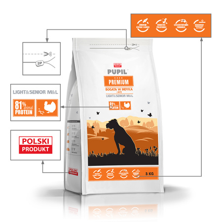 Karma sucha dla psa PUPIL Premium Light&Senior M&L bogata w indyka i ryż 3 kg